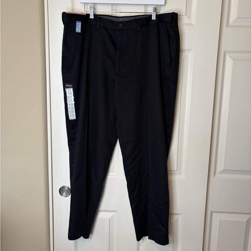 Men's Black Haggar Flat Front Premium Khakis 40x29 NWT Office